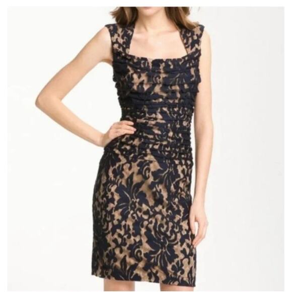 Tadashi Shoji Dress Womens Size 6 Navy Blue & Tan Cocktail Party Holiday - Picture 9 of 9